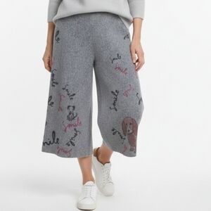 Inoah Contemporary Novelty Dog Print Casual Pull On Wide Leg Pants USA XL (Bx13